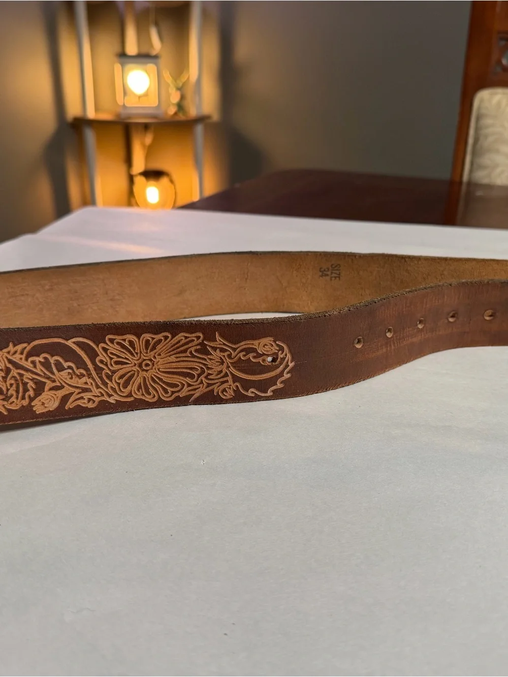 Yamaha Two-Tone Brown Leather Belt with Embossed Logo